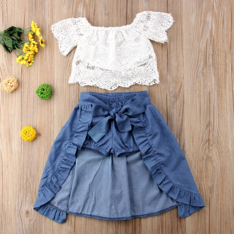 Summer Toddler Baby Kid Girl Summer Spaghetti Strap Polka Dots Tops+Ruffle Dress+Shorts