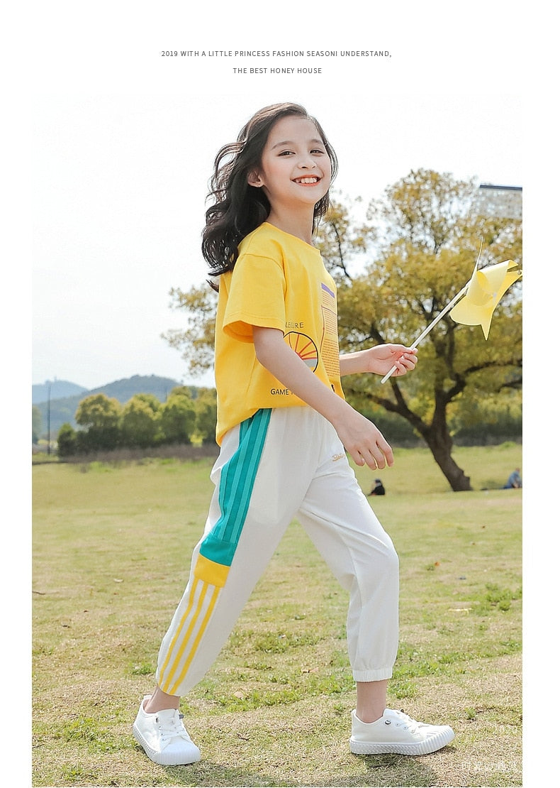 Summer Short Sleeve Shirts + Long Pants Tracksuit Teen 4 6 8 10 12 Year