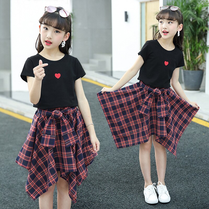 Summer Cotton Plaid Skirt Set