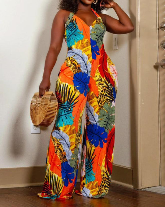 Summer Tropical Print Jumpsuit