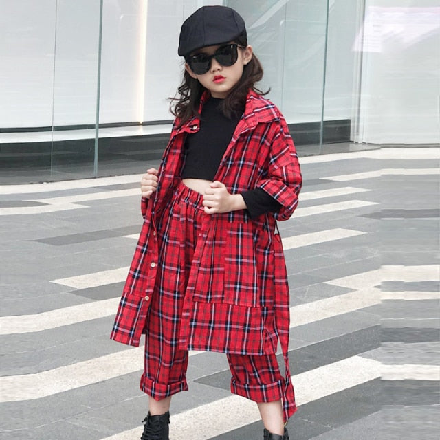Teen Kids Autumn Clothing Suit for Girls Outfits 2022 Spring New Plaid Dance Childrens Sports Suit Boys Clothes 10 12 13 Years
