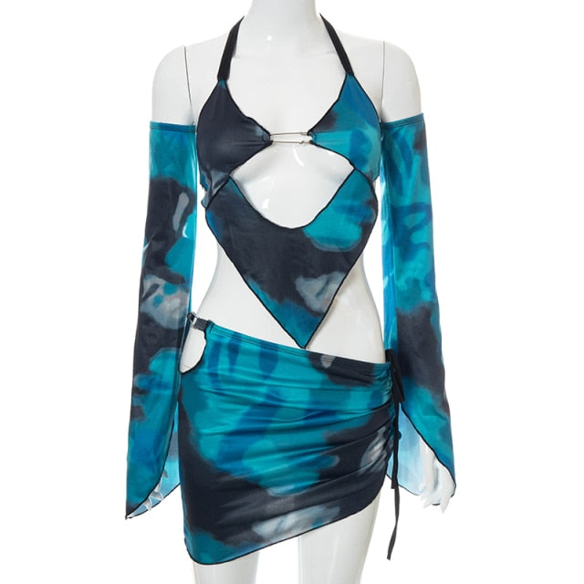 Tie Dye Print Two Piece Set Women Summer Sexy Outfit